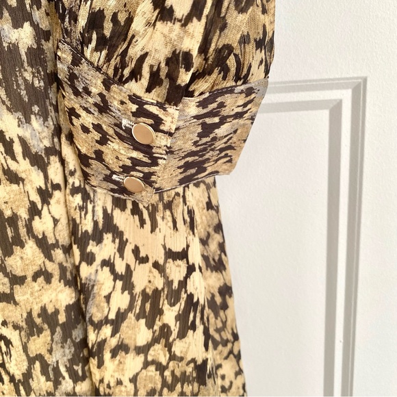 Brown Beige Printed Midi Dress Medium - Picture 2 of 3
